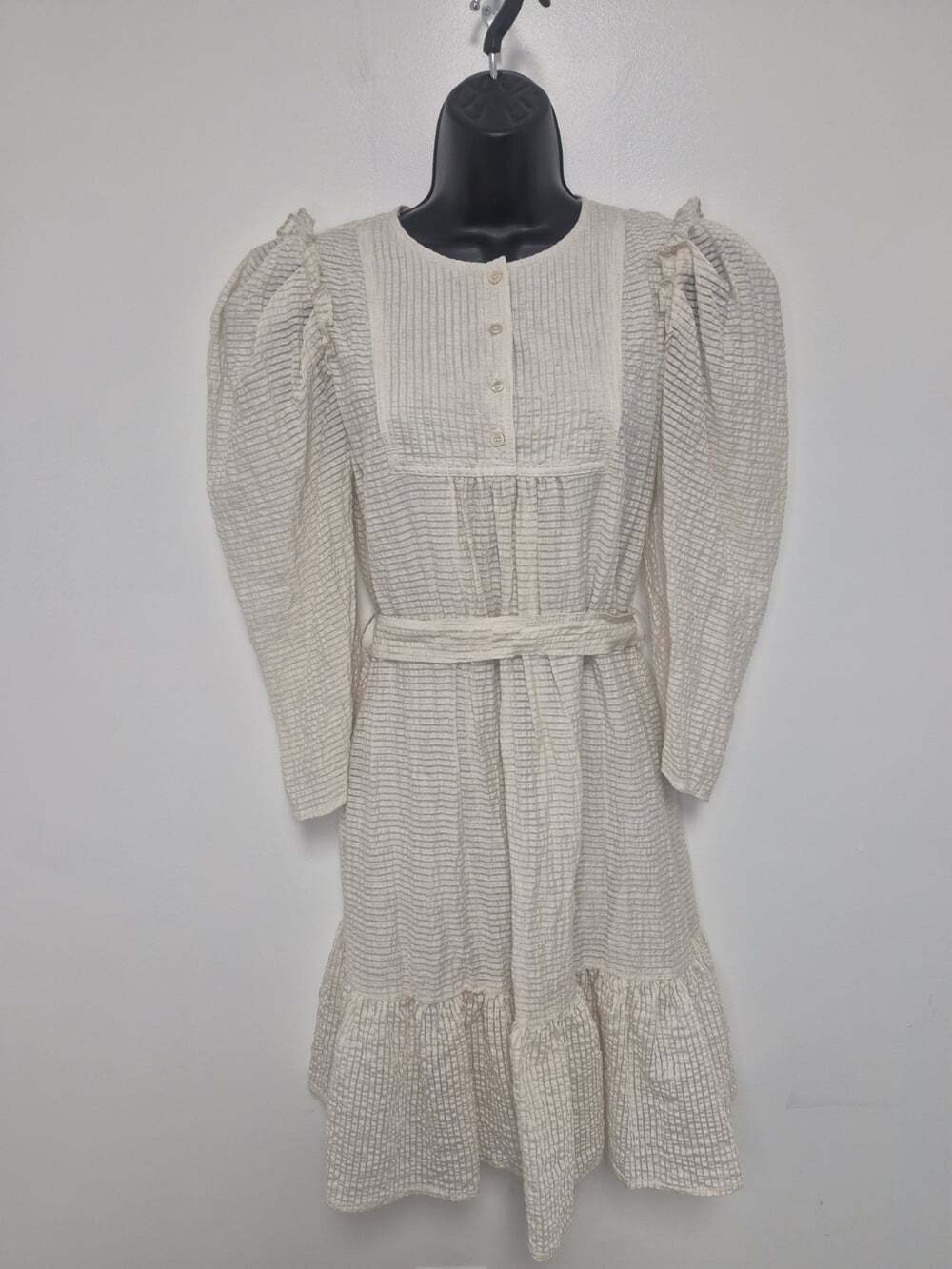 Current Air Los Angeles Linen Blend Seer Sucker Cream Popover Babydoll Dress S